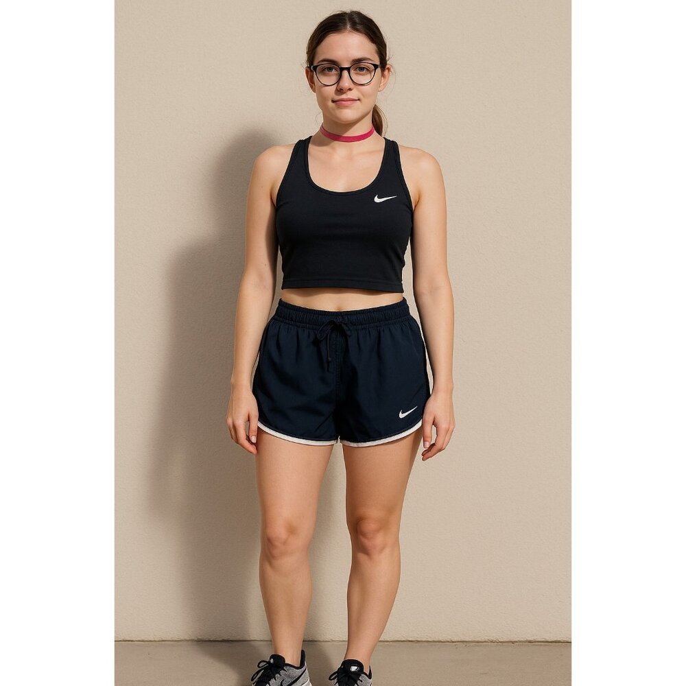 Nike Fit Dry Tempo Running Shorts Women M Navy Blue White Trim 337797-475
